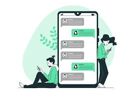 Ilustração de duas pessoas conversando por mensagens no celular — automação de WhatsApp