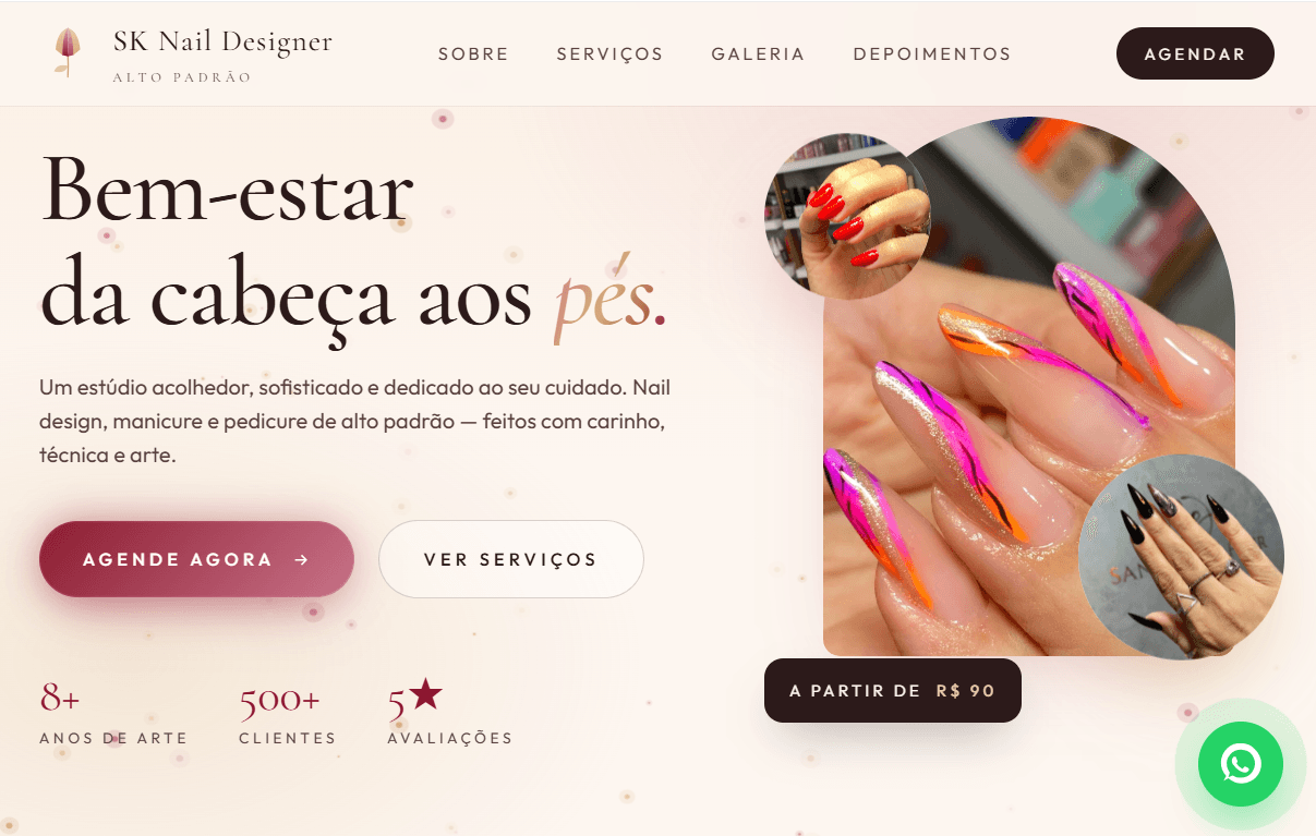 Site SK Nail Designer — estúdio de nail design de alto padrão, criado pela Bracod